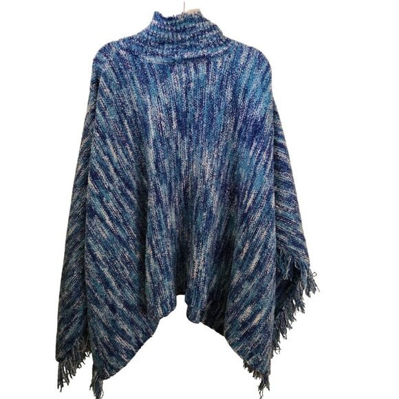 Cerulean By Blue Diamond NWT Blue Space Dye Knit Turtleneck Poncho One Size - Picture 2 of 7
